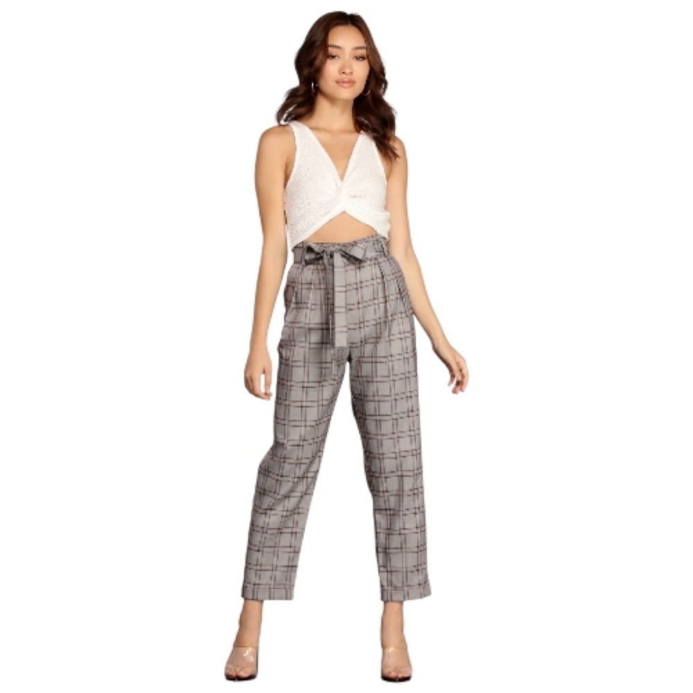 WINDSOR plaid Check Her Out paper bag high waist pants M